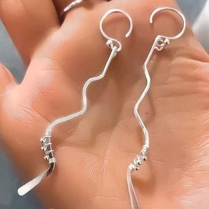 Sterling Silver Long Wave Bar Earrings
